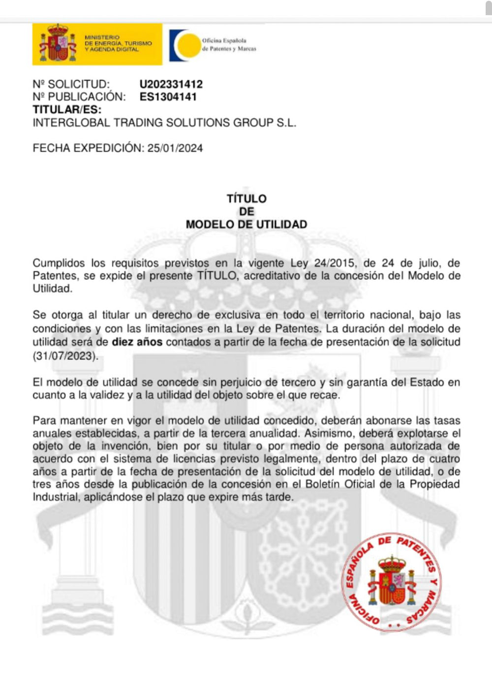 Utility Model Spain