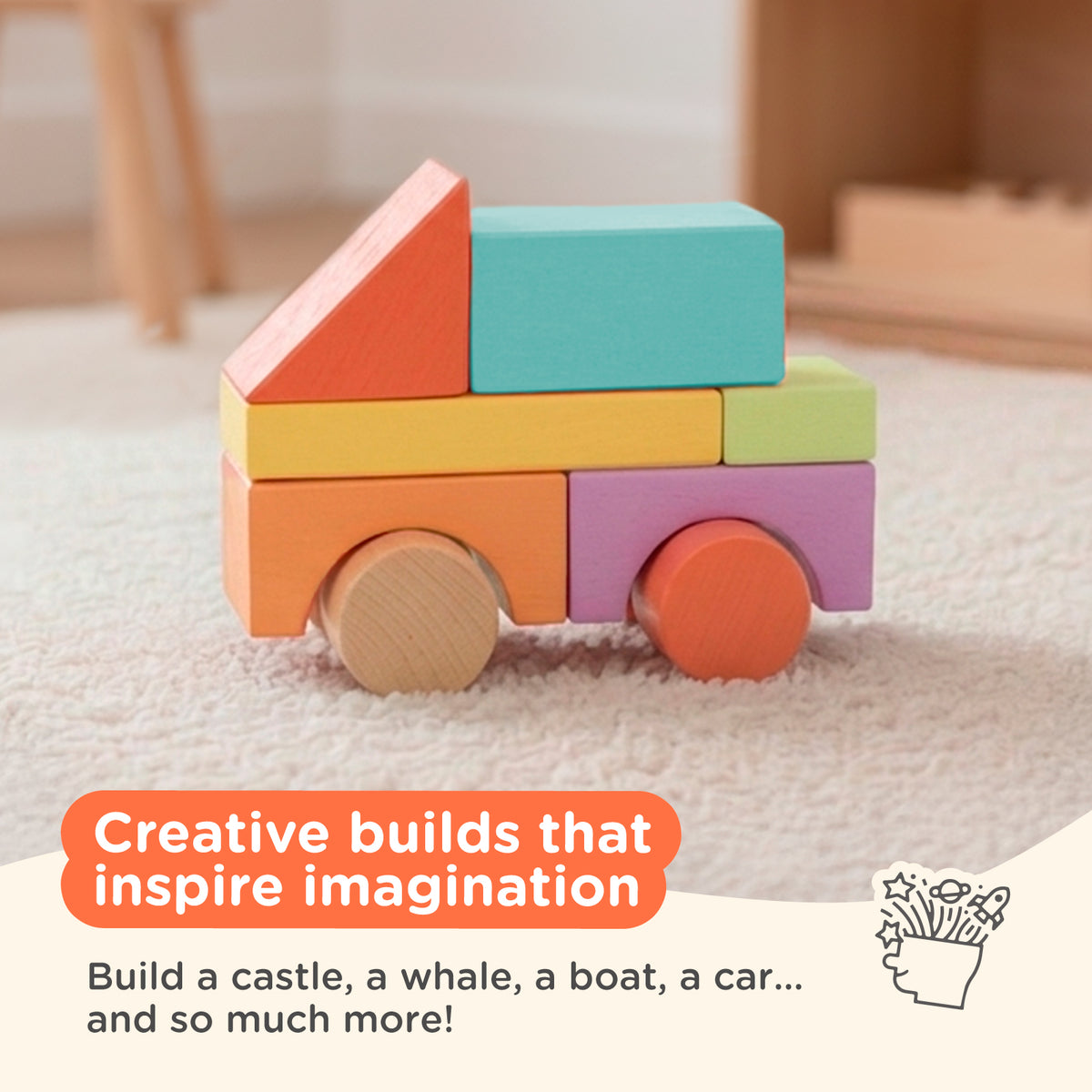 Classic wooden building blocks — shapes and colours