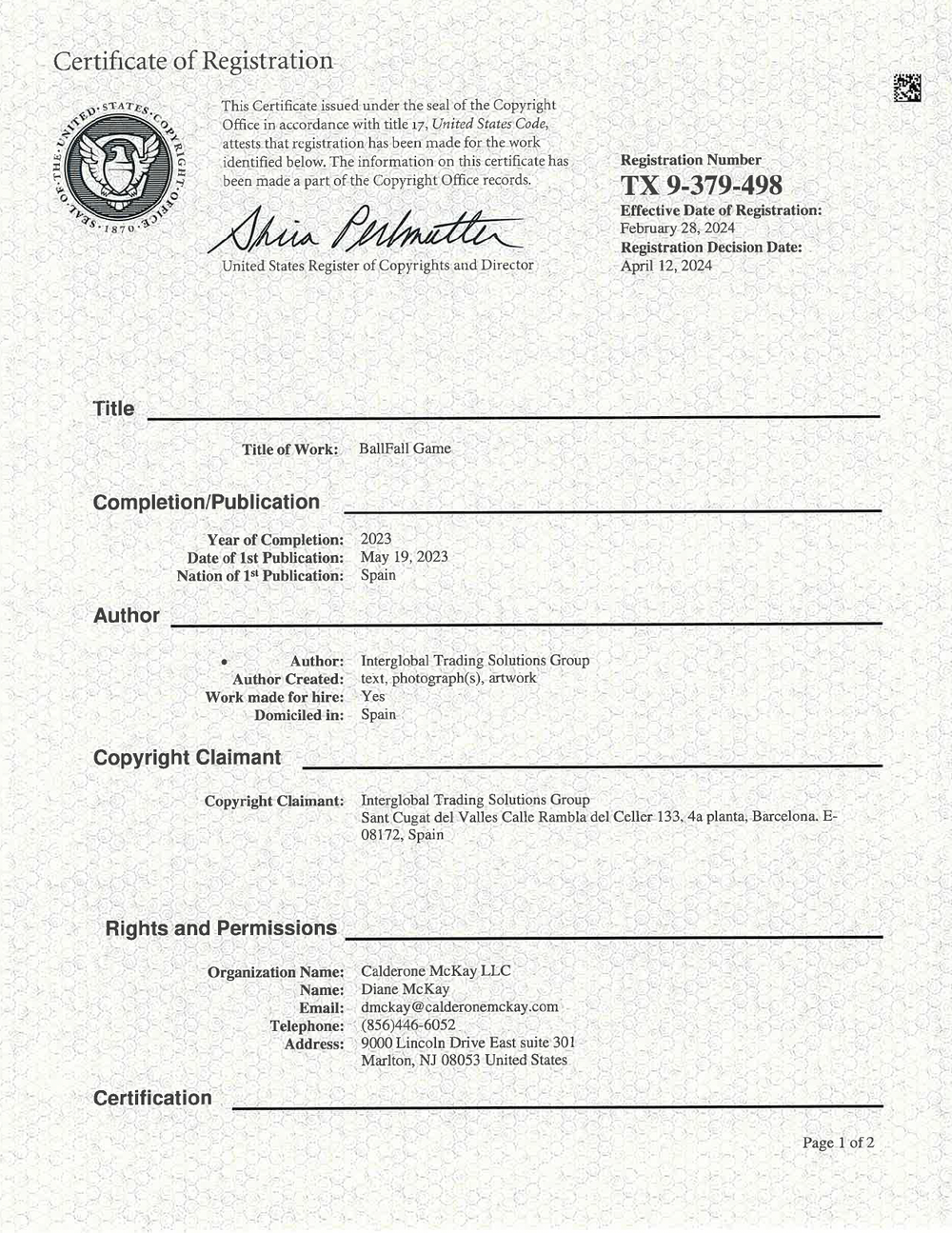 Copyright United States | Certificate