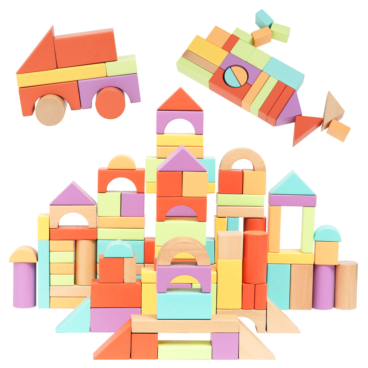 100 Pcs Wooden Building Blocks - Classic Colors