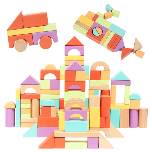 100 Pcs Wooden Building Blocks - Classic Colors