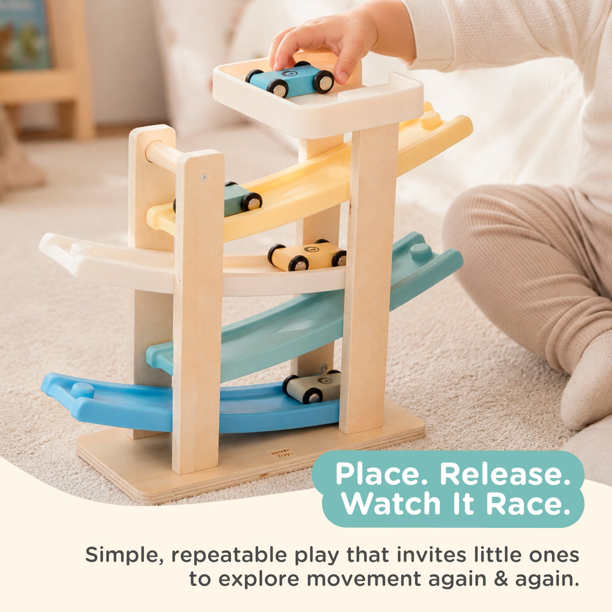 Nene Toys Car Ramp Racer in Ocean — child placing a car at the top of the ramp
