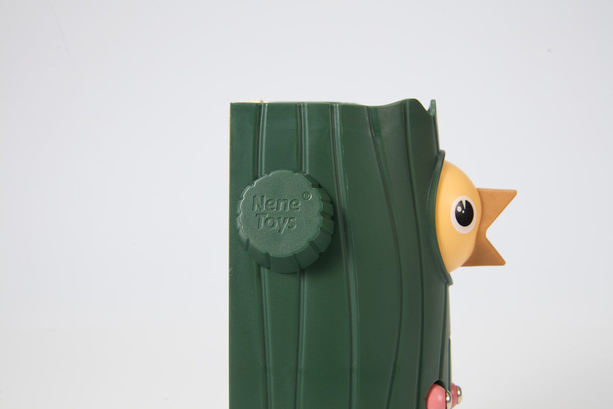 Little Woodpecker Forest Green — baby bird and textured tree trunk
