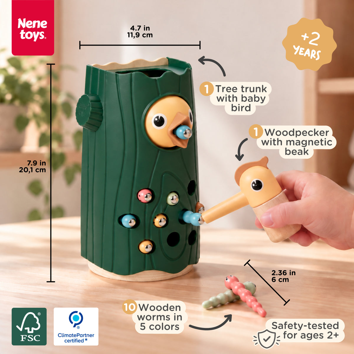 Nene Toys Little Woodpecker Forest Green — set contents and dimensions