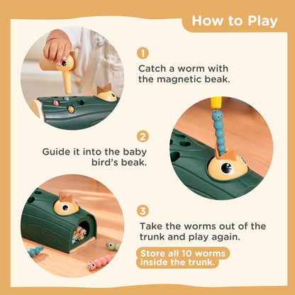 Nene Toys Little Woodpecker Forest Green — how to catch worms and feed the baby bird