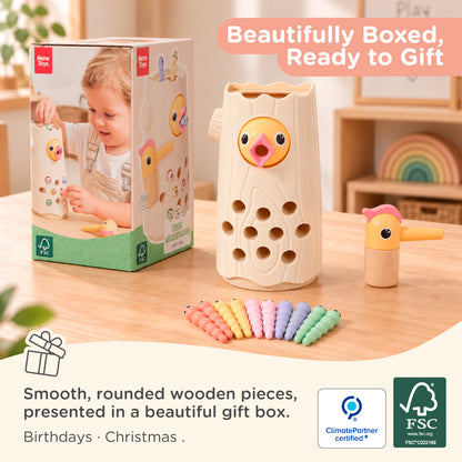 Nene Toys Little Woodpecker Soft Pink — gift box and rounded wooden pieces